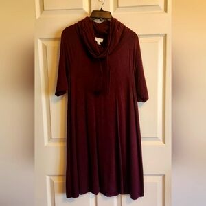 Ann Taylor LOFT Cowl Neck T-Shirt Dress Burgundy Size Medium